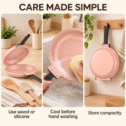 Double-Sided Non-Stick Frying Pan, Flip Pancake Pan with Heat-Resistant Handle for Eggs, Pancakes & Toast, Gas Electric & Ceramic Stoves-Pink