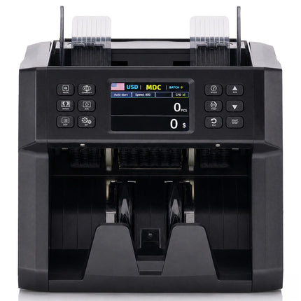 Dual CIS Money Counter with Counterfeit Detection, Mixed Value Bill Counter, 14 Currency Cash Counting Machine with Serial Number Reading, UV MG IR MT Detection, 3.5" TFT Display, AUD USD EUR GBP CNY