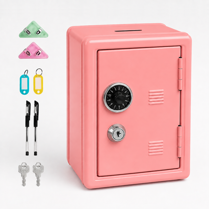 Lockable Metal Money Box, Cash & Coin Storage Box with Key Lock, Compact Piggy Bank for For Kids & Adults, Office & Small Valuables-coral pink