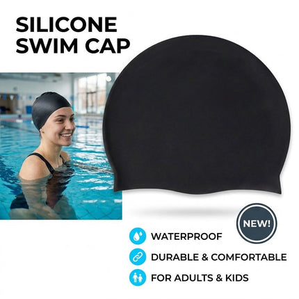 Silicone Swimming Cap Large Waterproof Swim Hat for Long Hair Men Women Adults-Grey