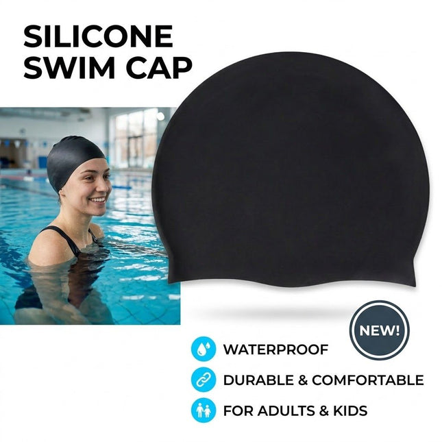 Silicone Swimming Cap Large Waterproof Swim Hat for Long Hair Men Women Adults-Grey