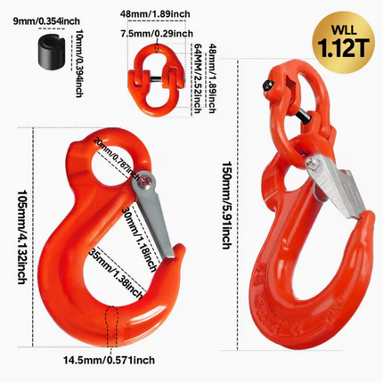 2SET 1.12T Sling Hook Heavy Duty Hammerlock/Slip Hook Kit With Swivel Winch & Safety Latch-Red