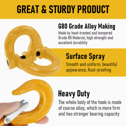 2SET 1.12T Sling Hook Heavy Duty Hammerlock/Slip Hook Kit With Swivel Winch & Safety Latch-Yellow