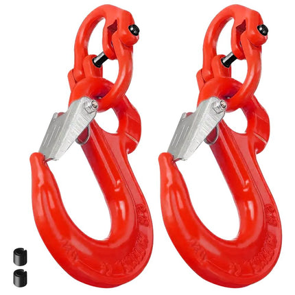 2SETS 2T Sling Hook With Hammerlock Heavy Duty Safety Latch Swivel Winch Hook For Trailer Safety Chain-Red