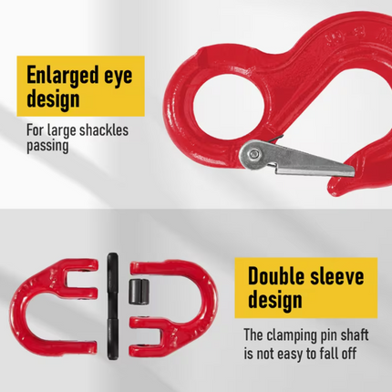 2SETS 2T Sling Hook With Hammerlock Heavy Duty Safety Latch Swivel Winch Hook For Trailer Safety Chain-Red