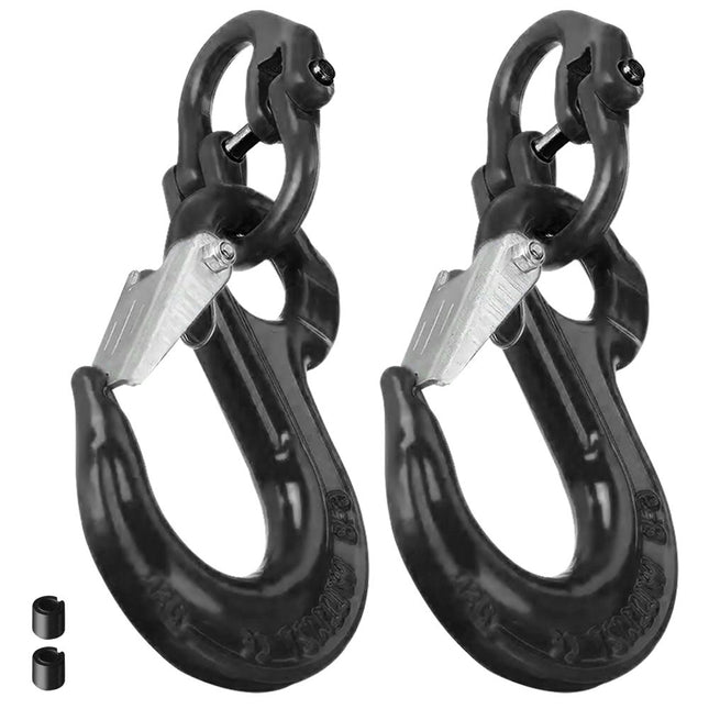 2SET 3.15T Sling Hook Heavy Duty Hammerlock/Slip Hook Kit With Swivel Winch & Safety Latch-Black