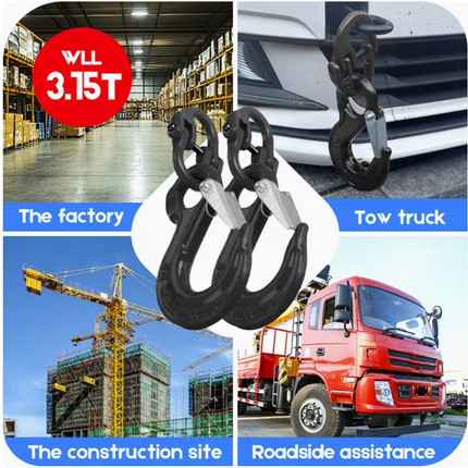 2SET 3.15T Sling Hook Heavy Duty Hammerlock/Slip Hook Kit With Swivel Winch & Safety Latch-Black