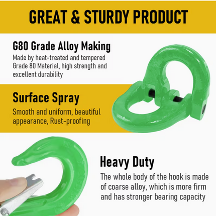 2SET 3.15T Sling Hook Heavy Duty Hammerlock/Slip Hook Kit With Swivel Winch & Safety Latch-Green