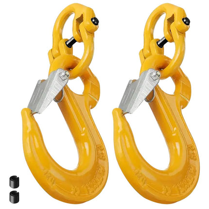 2SET 3.15T Sling Hook Heavy Duty Hammerlock/Slip Hook Kit With Swivel Winch & Safety Latch- Yellow
