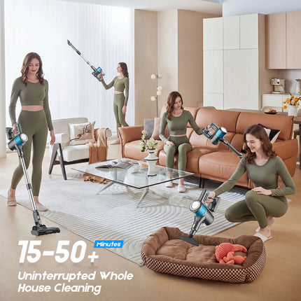 8-in-1 Cordless Vacuum Cleaner 2 Modes Anti-Tangle Brush For Pet Hair On Hardwood Floors & Carpets