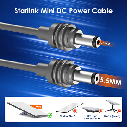 DC to DC Power Cable for Starlink Mini 5M 16AWG 5.5x2.1mm Waterproof Extension Cord 12V-24V for RV Caravan Camping Vehicle Boat Off-Grid