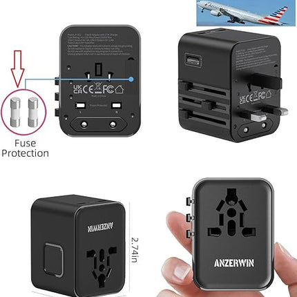 Universal International Power Adapter 2 USB-C &1 USB A