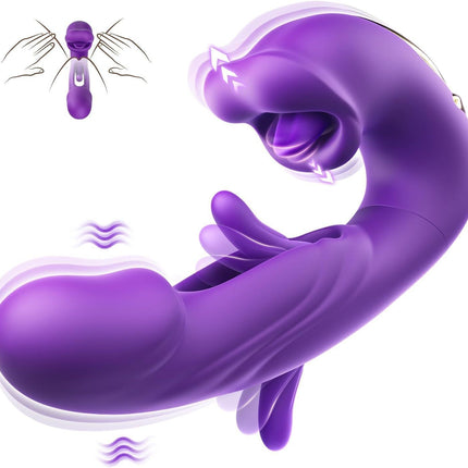 3-in-1 mouth slap tongue vibrator female 7-frequency sucking button G-spot masturbator_Purple