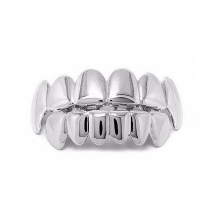2-pack Silver Grillz Compatible with ASAP Hip Hop Bling Jewelry for Teeth