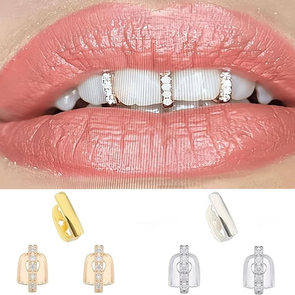 6Pcs 18K Gold Plated Hip Hop Teeth,Hip Hop Teeth Grillz Set for Men Women,Hip Hop Grills for Your Teeth Top and Bottom,Rapper Costume Cosplay Teeth Jewelry and Accessories