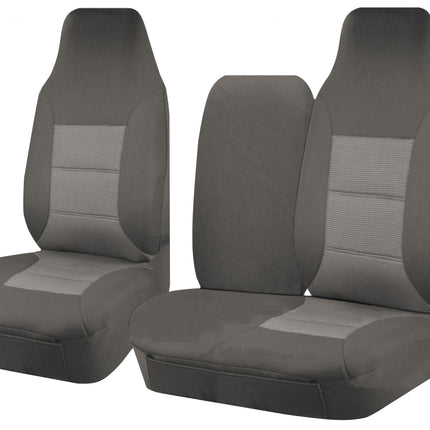 Seat Covers for TOYOTA HI ACE TRH-KDH SERIES 03/2005 - 2015 LWB UTILITY VAN FRONT HIGH BUCKET + _ BENCH WITH FOLD DOWN ARMREST/TRAY GREY PREMIUM