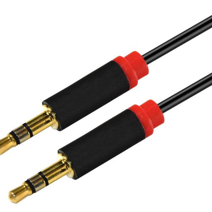 ASTROTEK 1m Stereo 3.5mm Flat Cable Male to Male Black with Red Mold - Audio Input Extension Auxiliary Car Cord