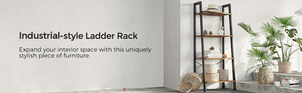 Rustic brown and black steel Metal Frame 4 Tier bookshelf