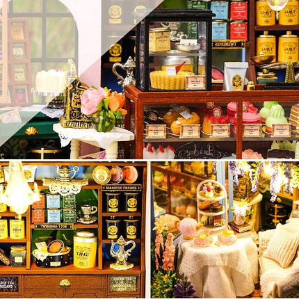 Dollhouse Miniature with Furniture Kit Plus Dust Proof and Music Movement - Rosa Garden Tea
