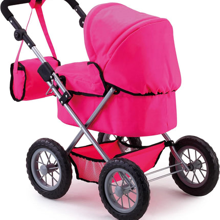 Foldable Dolls Pram with Height-Adjustable Handle and Shoulder Bag, Stable, Pink