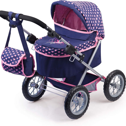 Trendy Dolls Pram, Foldable with Height-Adjustable Handle, Blue and Pink
