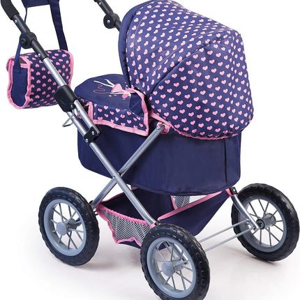 Trendy Dolls Pram, Foldable with Height-Adjustable Handle, Blue and Pink
