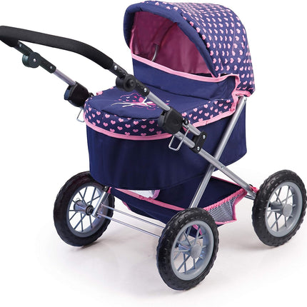 Trendy Dolls Pram, Foldable with Height-Adjustable Handle, Blue and Pink