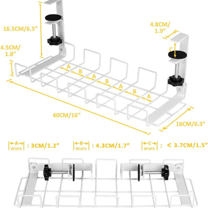 2 pack Under Desk Cable Management Tray, White
