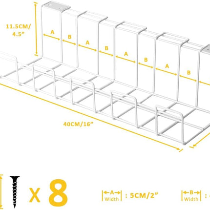 2 Pack Under Desk Cable Management Tray, White