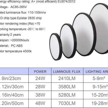 LED Ceiling Light Fixture, Natural Light, 28W 4500K ,Black