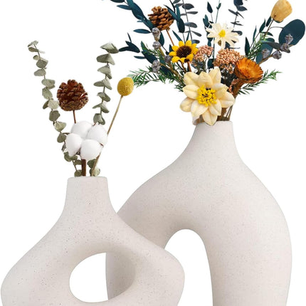 Ceramic Set of 2 Modern White Vases for Home D�cor