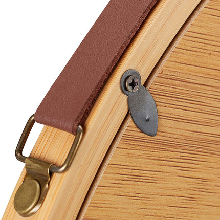 Hanging Round Wall Mirror 45 cm - Solid Bamboo Frame and Adjustable Leather Strap for Bathroom and Bedroom