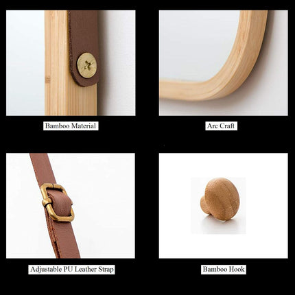 Hanging Full Length Wall Mirror - Solid Bamboo Frame and Adjustable Leather Strap for Bathroom and Bedroom