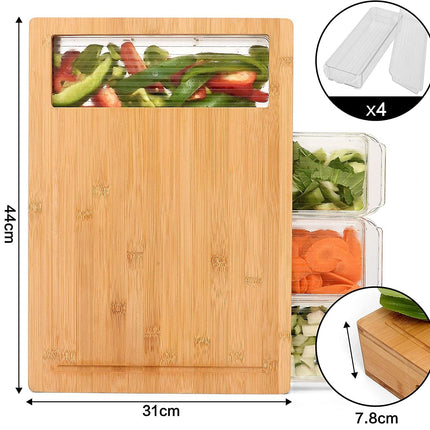 Large Bamboo Cutting Board and 4 Containers with Mobile Holder gift included for Home Kitchen