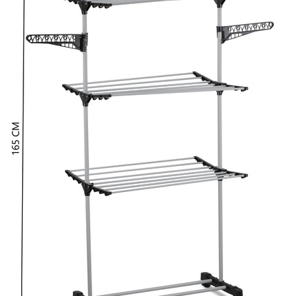 Folding 3 Tier Clothes Laundry Drying Rack with Stainless Steel Tubes for Indoor & Outdoor Home