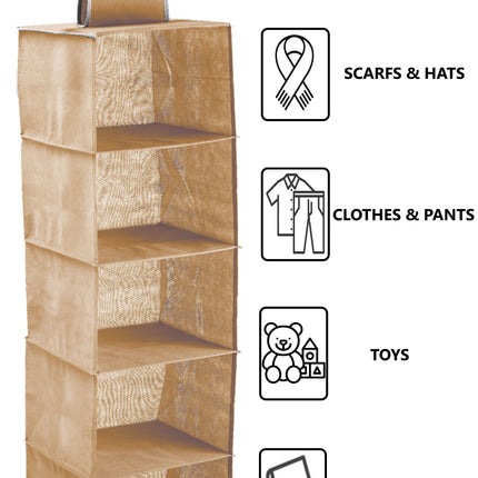 5 Tier Shelf Hanging Closet Organizer and Storage for Clothes (Beige)