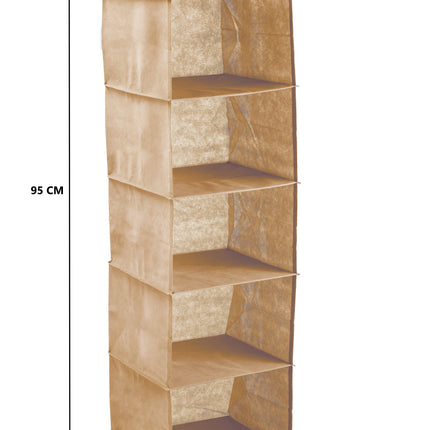 5 Tier Shelf Hanging Closet Organizer and Storage for Clothes (Beige)