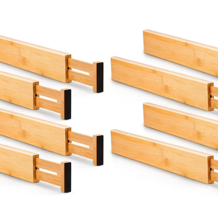 8 Pack Bamboo Adjustable Kitchen Drawer Dividers (Large, 44-55 cm)