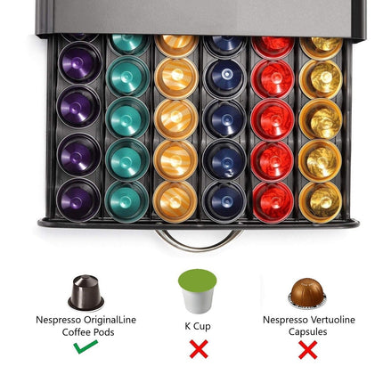 CARLA HOME Coffee Pods Holder Storage Drawer Compatible with 60 Nespresso Pods for Kitchen Storage & Organisation (Black)