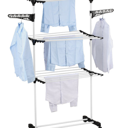 CARLA HOME Folding 3 Tier Clothes Laundry Drying Rack with Stainless Steel Tubes for Indoor & Outdoor Home