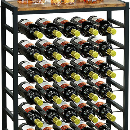 6-Tier Freestanding Wine Rack for 30 Bottles with Wood Countertop and Sturdy Metal Frame