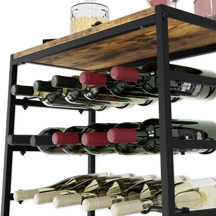 6-Tier Freestanding Wine Rack for 30 Bottles with Wood Countertop and Sturdy Metal Frame