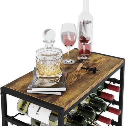 6-Tier Freestanding Wine Rack for 30 Bottles with Wood Countertop and Sturdy Metal Frame