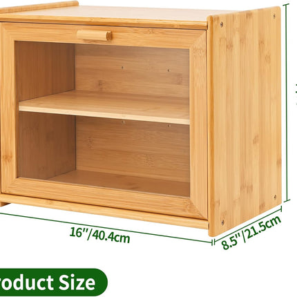 Double Layer Bamboo Bread Box for Kitchen Counter with Large Capacity and Transparent Window