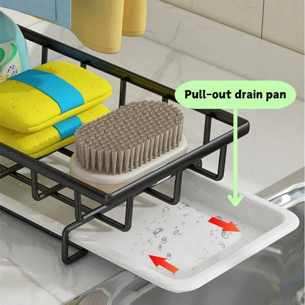 Sink Caddy Sponge Holder with Drain Tray, Brush Holder & Dishcloth Holder for Kitchen