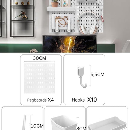 Pegboard Combination Kit with 4 Pegboards and 18 Accessories Modular Hanging for Wall Organiser