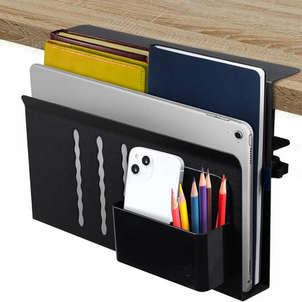 Under Desk Side Laptop Holder Storage with No Drill Cable Management Tray and Pen Storage for Office and Home