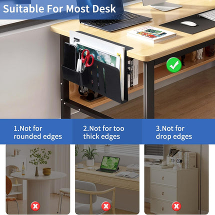 Under Desk Side Laptop Holder Storage with No Drill Cable Management Tray and Pen Storage for Office and Home