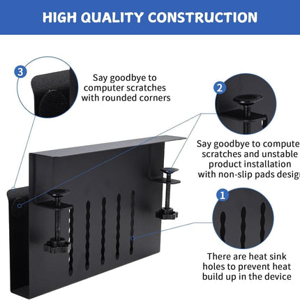 Under Desk Side Laptop Holder Storage with No Drill Cable Management Tray and Pen Storage for Office and Home