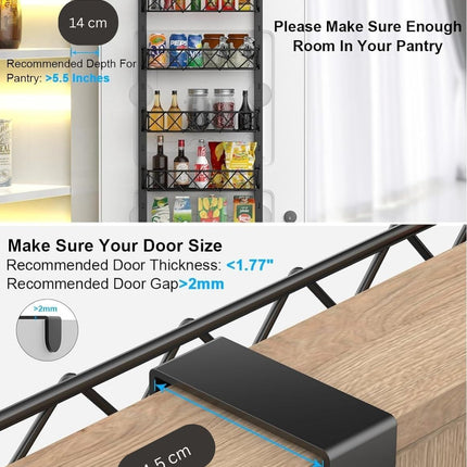 6 Tier Adjustable Baskets Over Door Pantry Organiser for Home Kitchen